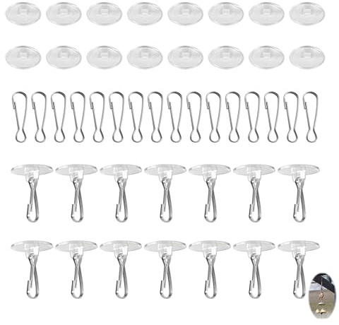 30 Piezas Ganchos de Techo Autoadhesivos Transparentes, Ganchos de Montaje de Techo sin Perforación con 30 Mástil Clips Ganchos Adhesivos Redondos Pequeño Ojales Adhesivos para Cocina Baño Dormitorio