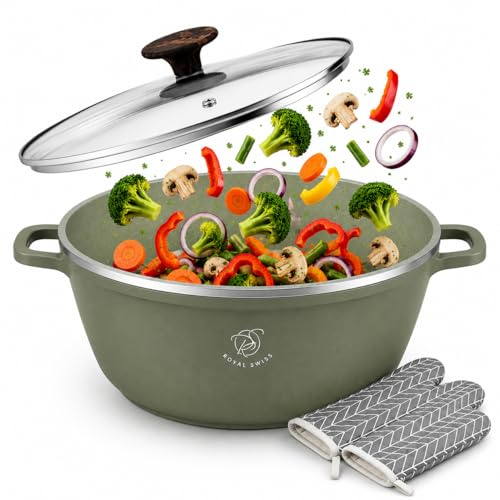 Royal Swiss Pentola con rivestimento in marmo, coperchio in vetro, induzione, 9,5 litri, 32 cm, verde