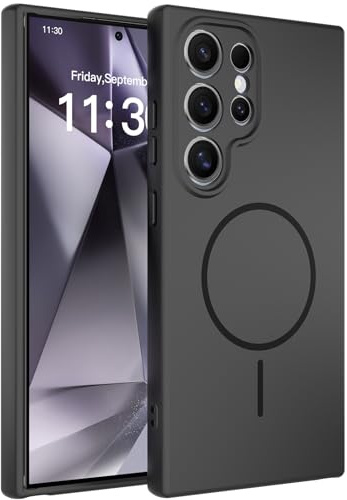 YIBAMI Magnetic Silicone Phone Case for Samsung Galaxy S24 Ultra, Black | Compatible with MagSafe,Raised Lens Protection,Precise Cutouts,Responsive Buttons,Snug Fit,Fast Charging,Anti-Slip Grip