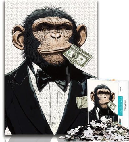 Puzzle für Teenager AFFE hält Geld 1000-teiliges Puzzle Stressabbau Wunschliste zum Zeitvertreib zu Hause mit Weihnachtsmann 75x50cm