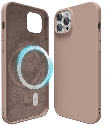 oakxco für iPhone 12 Pro Max Hülle Magsafe Silikon Handyhülle Bunt, Ultra Dünn Slim Case Einfarbig Handy Hülle Mädchen, Magnetisch Induktives Laden Schutzhülle Matt Silikonhülle, Braun Khaki