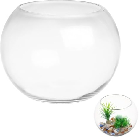SHINEOFI Aquarium Rond en Verre Transparent 20 Cm, Bocal à Poissons Anti-Chute, Aquarium Globe Compact pour Bureau et Maison, Aquariophile Multifonction pour Poissons, Crevettes et Plantes