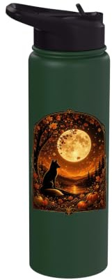 Autumn Fox Full Moon Forest Fall Leaves Pumpkins Stainless Steel Insulated Water Bottle