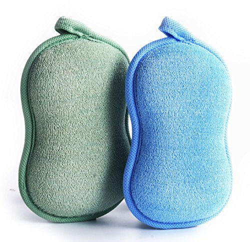 BabaMate Baby Bath Sponge - Ultra Soft Baby Sponge for Bathing - Kids Bath Sponges for Infants, Toddler Bath Time, 2 Count (1 Pack) - Green Blue