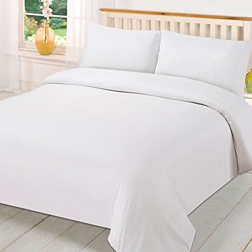 Brentfords Plain Dye Duvet Quilt Cover with Pillow Case Bedding Set - White, Single