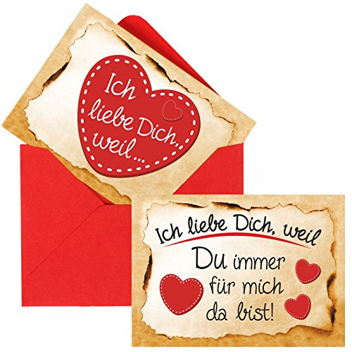 Multionline Romantische Liebesbotschaften - Ein süßes Geschenk zum Valentinstag, Geburtstag oder Jahrestag, inkl. roten Umschlägen (24 x ausgefüllt + 3 x Blanko)