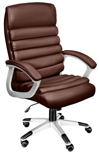 TecTake®, Sedia Ufficio Elegante e Confortevole, Design a Onde, Poltrona Doppia Imbottitura, Altezza Regolabile, Girevole 360°, Sedia Scrivania Ergonomica - Marrone