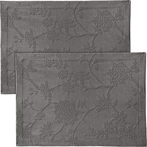 Erwin Müller Tischwäsche, Tischset 2er-Pack mit Jaquardmuster, Serie Arnsberg anthrazit Größe 35x50 cm - Robustes Gewebe ist bügelleicht und Lange haltbar, mit hochwertigem Kuvertsaum