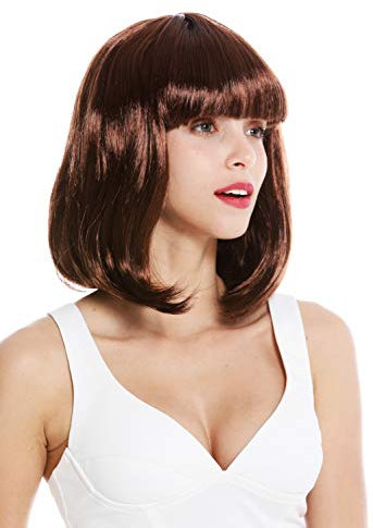WIG ME UP - 0073-3-P33 Perücke Damenperücke Karneval schulterlang Longbob Bob glatt Pony Braun Rotbraun