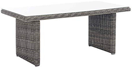 CLP Polyrattan-Tisch Fontana mit Einer Tischplatte aus Glas I Wetterbeständiger pflegeleichter Tisch, Farbe:grau-meliert