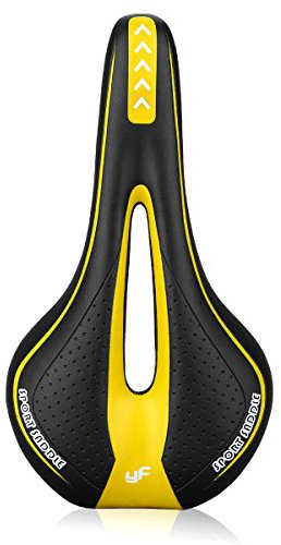 VOANZO Memory Sponge Fahrradsattel Sitzpolster für Mountainbikes mit zentraler Entlastungszone und ergonomischem Design Passend für Rennräder und Mountainbikes (gelb und schwarz)