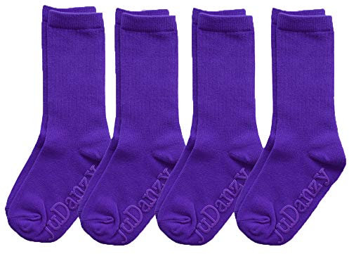 juDanzy Confezione da 4 paia di calzini a coste a metà polpaccio con impugnature antiscivolo per uniforme scolastica, calcio, sport, AFO, Viola, 4-6 anni