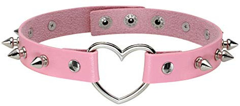 MILAKOO Punk Love Heart PU Lederhalsband Damen Pink Herz Nieten Choker Halskette Frauen