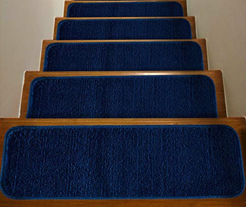 Soft Plain Carpet Stair Treads NON-SLIP MACHINE WASHABLE Mats/Rugs, 22x67cm, 11mm Thickness (navy, 13)
