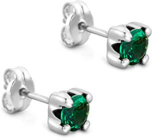 Orovi Schmuck Damen runde Ohrringe mit Edelstein/Geburtsstein Smaragd in Grün Ohrstecker aus Weißgold 9 Karat / 375 Gold