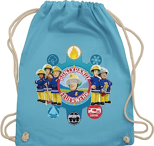 Turnbeutel Rucksack - Feuerwehrmann Sam Tasche - Pontypandy Feuerwehr - Unisize - Hellblau - beutel sportbeutel stoff beuteltasche sporttasche kinderturnbeutel rucksäcke taschen stoffrucksack