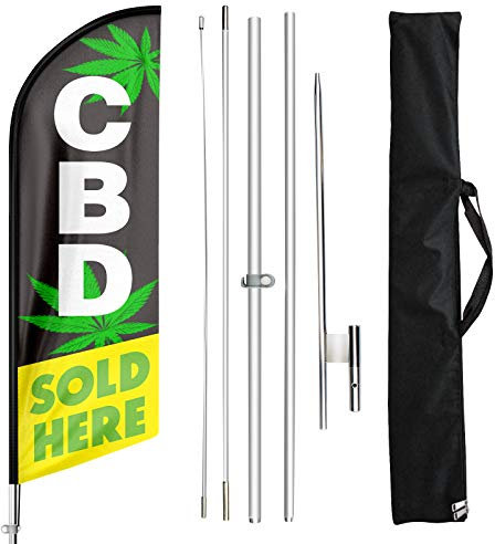 FSFLAG Swooper-Flagge und Mast-Kit – offene Flaggen für Geschäfte – 30 m Federflagge für CBD Verkauf hier – Werbe-Federbanner, Schilder mit Flaggenmast und Erdspieß