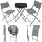 TecTake® Ensemble Table Ronde et Chaises Pliantes Table de Bistrot Bar Salon de Jardin Exterieur 2 Personnes, Structure en Acier lâqué époxy, Mobilier de Jardin Amenagement Balcon Terrasse