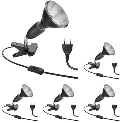 ledscom.de 5 Stück E27 Klemmleuchte LIK, schwarz inkl. PAR38 LED Reflektor-Lampe schwarz 1279lm warm-weiß
