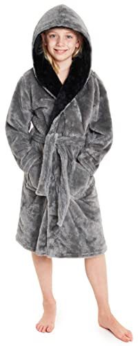 CityComfort Vestaglia Bambina E Bambino In Pile Morbido Con Cappuccio, 7-14 Anni (Grigio, 11-12 anni)