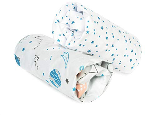 Flyideas Juego de 2 Sabanas Bajeras Ajustables, 100% Algodon - Sabanas para Capazos y Carro Bebe 70x30 / 70x35 - Suaves y Transpirables (Cosmos)