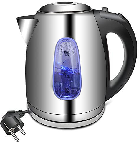 EXTRASTAR 2200W Bouilloire électrique 1.7L En Cristal Avec Illumination LED, Arrêt Automatique Et Protection Contre L'ébullition à Sec, Acier inoxydable