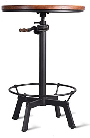 Topower Industrieller Kneipentisch, 60,1 cm, runde Holzplatte, höhenverstellbar, 85,1 - 100,1 cm, mit Griff, Schwarz