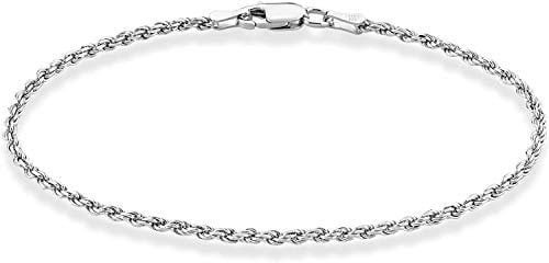 PYTALI Solid 925 Stealing Sliver Diamond-Cut Braided Rope Chain Bracelet for Women，2mm 6,7,8 Inch+2 Inch Extend