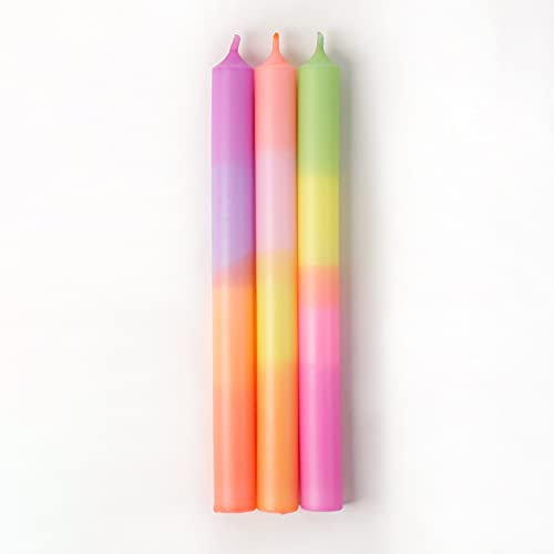 MADAM ERLE | 3er-Set Dipdye Stabkerzen | MALENE | handgemachte Kerzen extra lang| neon-farbig | bunt | lange Brenndauer| Dekokerzen | Wohnzimmerdeko | tolle Geschenkidee für Frauen Freundin (Paraffin)