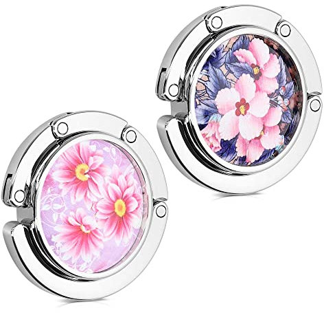 kwmobile 2X Tisch Handtaschenhalter Haken - Faltbare Antirutsch Taschenhaken Halterung Handtaschen Floral Rosa Blau Gelb