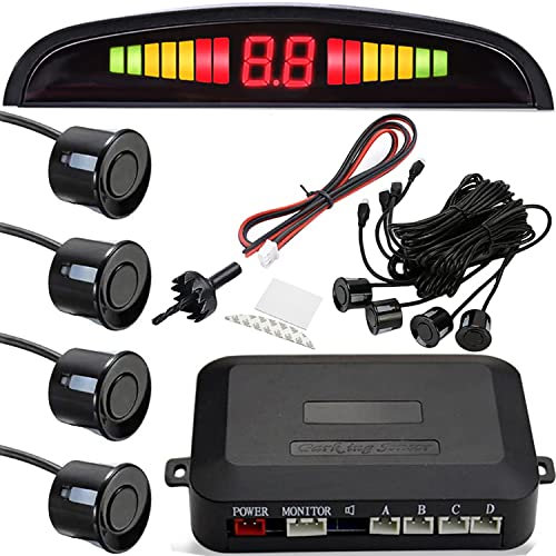 Retoo Ausilio al parcheggio per retromarcia con 4 sensori, Display a LED, Portata Fino a 2 Metri e avviso Acustico, Assistente al parcheggio, Sistema di parcheggio, Sistema Universale di sensori di