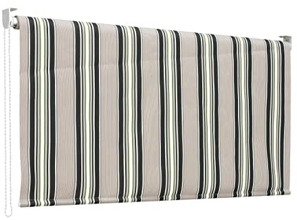 Mitepek Tenda da Sole a Caduta, Rullo avvolgibile con Catenella L 150 H 250cm Fredi Righe Verde, Grigio Bianco