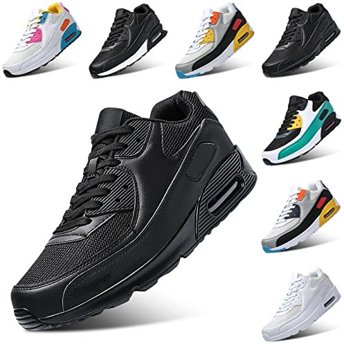 PADGENE Femme Homme Baskets Mode Chaussures Sport Course Sneakers Fitness Gym athlétique Multisports Outdoor Casual, Noir+Noir, 46 EU