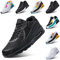 PADGENE Femme Homme Baskets Mode Chaussures Sport Course Sneakers Fitness Gym athlétique Multisports Outdoor Casual, Noir+Noir, 46 EU