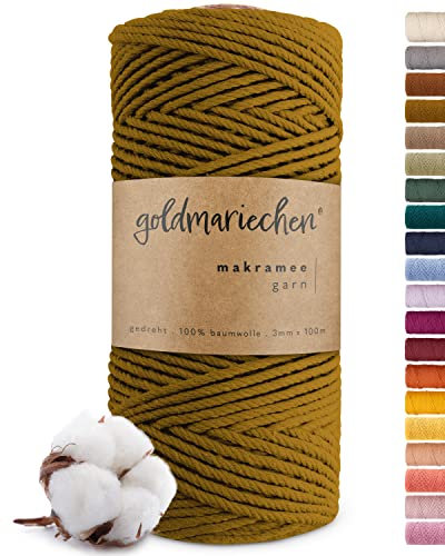 goldmariechen Premium Makramee Garn (Olive) | 3mm x 100m | 100% Baumwolle | plastikfreie Verpackung | Makramee Baumwollgarn für DIY Handwerk