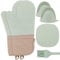 Ofenhandschuhe Topfhandschuhe Anti-Rutsch mit Hitzebeständige Backhandschuhe - 6er Set Kochhandschuhe Topflappen Silikon Hitzebest Geeignet Küchenhandschuhe für Kochen Backen Grillen（Mintgrün）