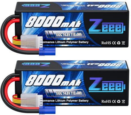 Zeee 4S Lipo Akku 14,8V 100C 8000mAh mit EC5 Stecker Hardcase RC Akku für Auto LKW Tank RC Buggy Truggy Racing Hobby (2 Stück)