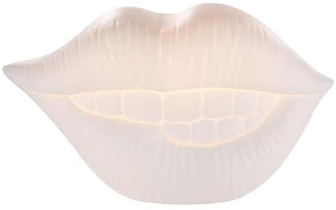 GILDE Porzellan Tischlampe Mund - Lampe Standlampe - Deko Wohnzimmer - Geschenk Geburtstag Valentinstag - Farbe: weiss - Breite 29,5 cm