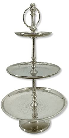 DARO DEKO Metall Etagere 3 Etagen silber 28 x 52cm Essen Anrichten Präsentieren Dekorieren Obstschale