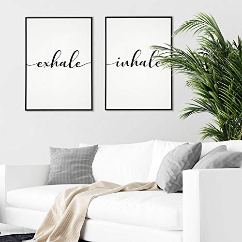 Einatmen Ausatmen Brief Poster Nordische Zitate Leinwand Malerei Skandinavische Wandkunst Bilder Für Wohnzimmer Raumdekor 40x60cm-2Pieces Frameless
