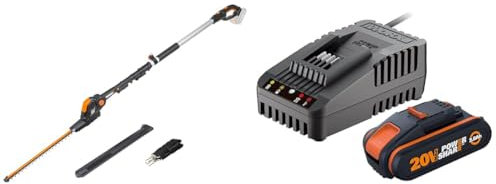 WORX - Taille-haies sans fil sur perche 20V-2Ah - WG252E.9-45 cm - ⌀16 mm (Livré sans batterie ni chargeur) & Kit de démarrage pack Batterie et chargeur rapide 20V - PowerShare - WA3601
