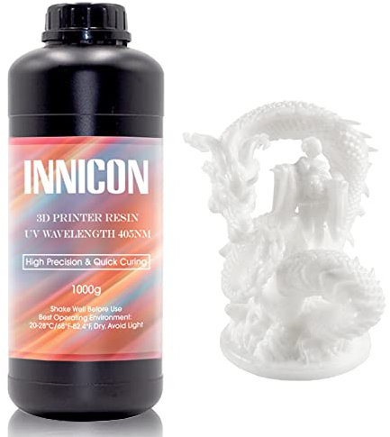 INNICON 1 kg 3D-Drucker-Harz, flexibles 405 nm Wasserwaschbares, schnelles Harz für LCD-DLP-3D-Druck, hohe Präzision Standard Photopolymer Wasser waschbar, UV-härtend, flüssiges Harz, milchig weiß