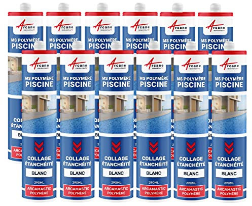 Mastic piscine, colle et étanchéité, pvc, carrelage - 290 ml x 12 Blanc - ARCANE INDUSTRIES