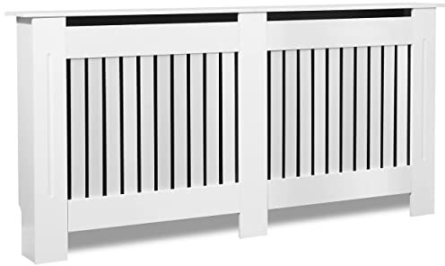 Blisswood Radiator Cover White – Extra Large Radiator Cover Grill Shelf Cabinet, MDF Wooden Slatted Decorative Heater Cover for Living Room, Bedroom, Hallway, Office (19D x 172W x 83.2H cm)