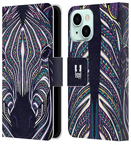 Head Case Designs Cebra Caras Animales Aztecas 2 Carcasa de Cuero Tipo Libro Compatible con Apple iPhone 13 Mini