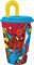 STOR Marvel Spiderman Spider-Man Plastikbecher für Kinder, blau und gelb, 430 ml, mit Strohhalm und flexiblem Deckel