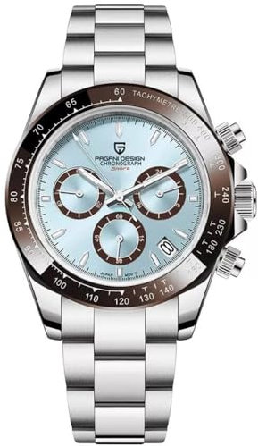 RollsTimi Pagani DesignHerren-Multifunktions-Sportuhr Quarz-Chronograph Uhrwerk Japan VK63 Edelstahlarmband Wasserdicht 100M (Schwarzer Kreis-1644)