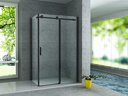 Aloni Duschkabine Schiebetür schwarz matt 8mm 80x120x195cm