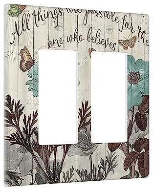 Tulipán verde azulado rústico vintage granja flores flores beige madera doble basculante placa de pared 2 bandas interruptor de luz cubierta de interruptor eléctrico receptáculo salida decorativa para