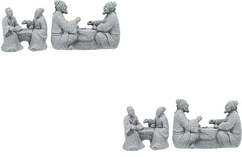 Happyyami 4 Stück Spiel Für Ältere Menschen Garten, Der Schachstatue Spielt Landschaft Meditationsfigur Miniatur Chinesische Gartenfiguren Japanisch Gartenbrücke Aquarium Sandstein Moos Mann